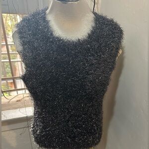 Trina Turk Black Fuzzy Sleeveless Top and shorts